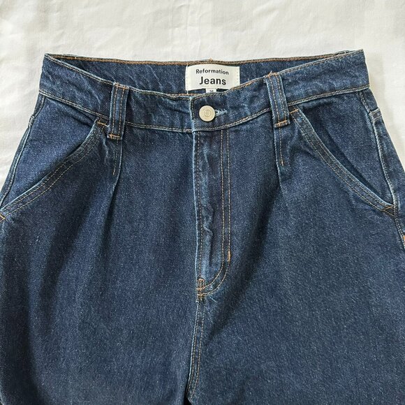 Reformation Miami Pleated High Waist Trouser Jeans, Tatum (Dark Indigo), Size 26 - Picture 4 of 6
